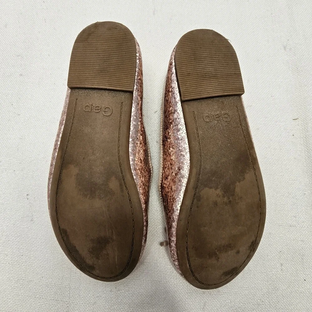 Gap Ballet Flats Girls Size 10 Rose Gold Glitter Bow Elastic Strap Dressy Shoes